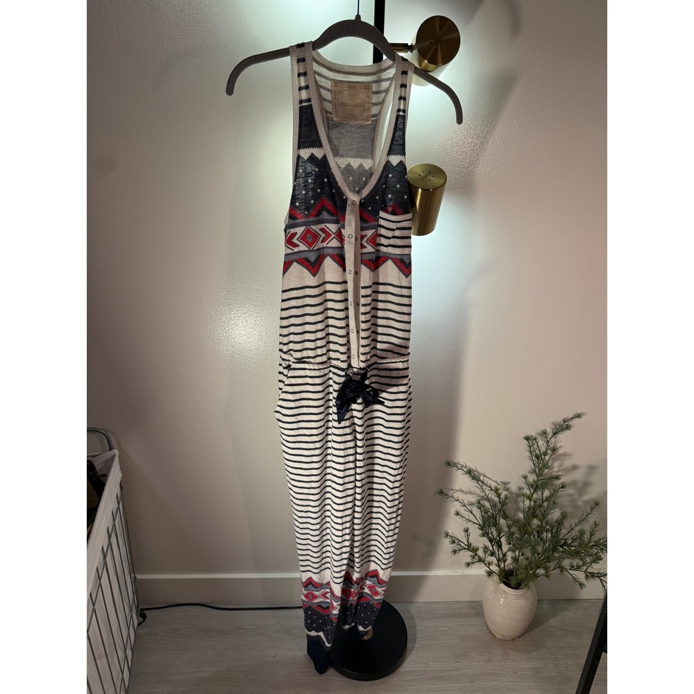 A&F tank onesie fall pajama loungewear fair isle red blue holiday cozy school LG